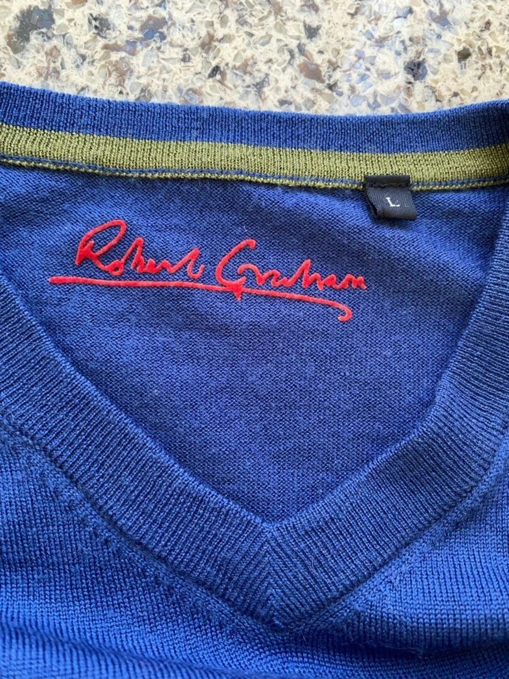 ROBERT GRAHAM Mens V-Neck Sweater Wool/Cashmere Blue L